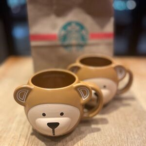 🌟 STARBUCKS BEAR FACE HOLIDAY MUG 
SET OF 2 🐻🐻 NEW 2025 Brown Ceramic Coffee Cup